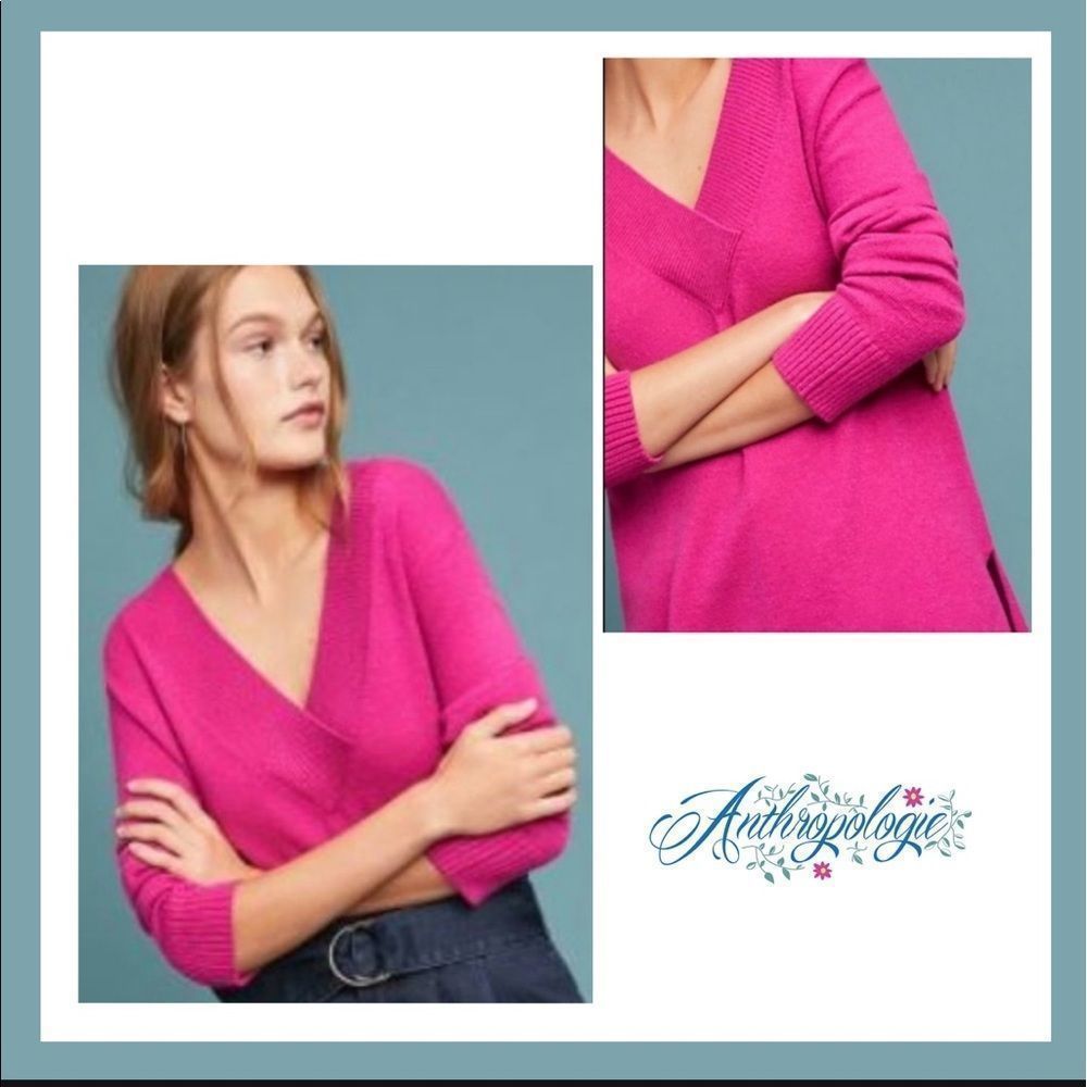 Anthropologie Pink Rose V-Neck Galicia Tunic Sweater Size XS